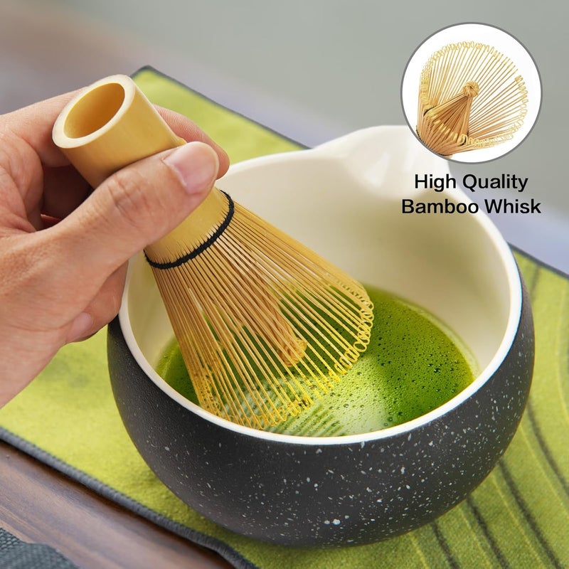 CHEFBEE 8PCS Matcha Whisk Set - Ceramic Matcha Tea Bowl Kit Set Includes Bowl, Whisk and Chasen Holder, Sifter, Bamboo Spoon & Scoop, Scoop Rest, Tea Towel, Christmas Macha Gift for Beginners Lovers - Image 4